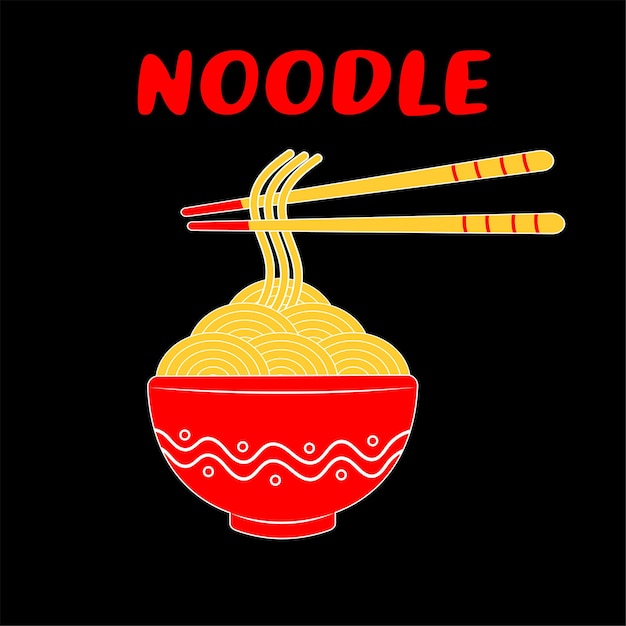 Rode komnoedels met eetstokjes. Ramen, noedels, fastfoodrestaurants. Vector illustratie