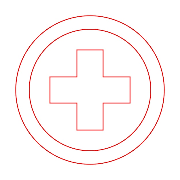 Rode kruis eerste hulp cirkel omtrek teken medicijn Symbool gezondheidszorg ziekenhuis zorg icoon geïsoleerd wit