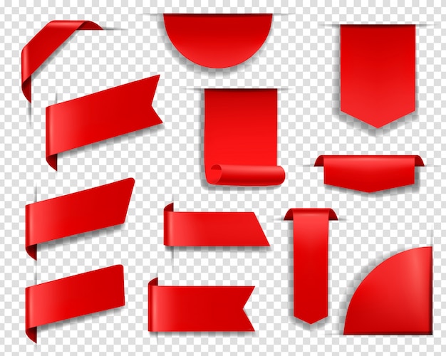 Rode labels, tags en banners. ingesteld