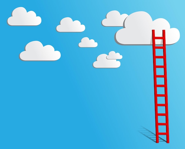 Rode ladder gekoppeld aan de cloudtekstruimte Creatief concept