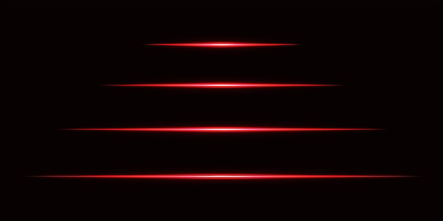 Rode laserstralen geïsoleerd op een zwarte achtergrond Gloeiende strepen Abstracte vectorillustratie