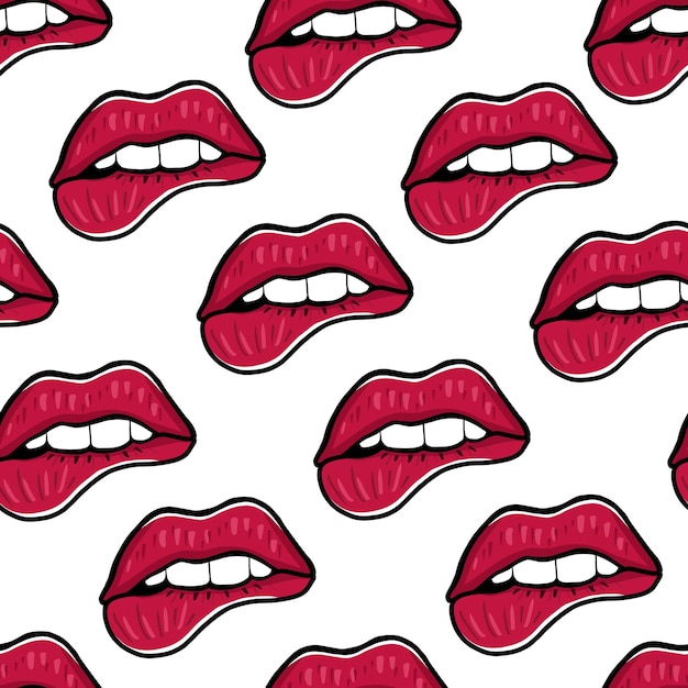 Rode lippen naadloze patroon Hand getekende illustratie