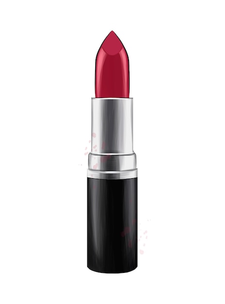 Rode lippenstift voor make-up van veelkleurige verf Splash van aquarel gekleurde tekening realistisch