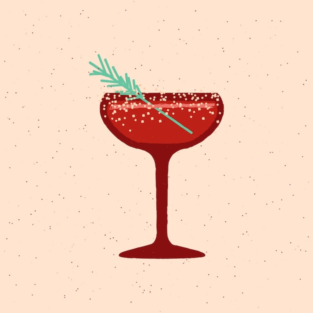 Rode Margarita met rozemarijn en zout voor evenement Wijn voor bar Platte vectorillustratie