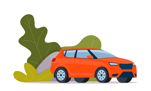 Rode moderne Suv auto zijaanzicht Groene struiken op de achtergrond vectorillustratie