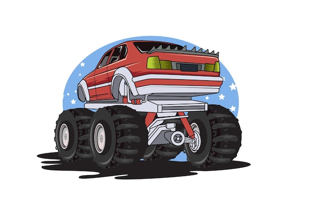 rode monster truck illustratie hand tekenen