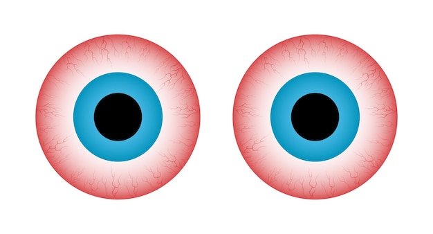 Vector rode ogen vooraanzicht zieke stress slaap slapeloosheid stoornis haarvaten en leerlingen vectorillustratie
