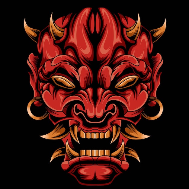 rode oni masker vector illustratie geïsoleerde zwarte background