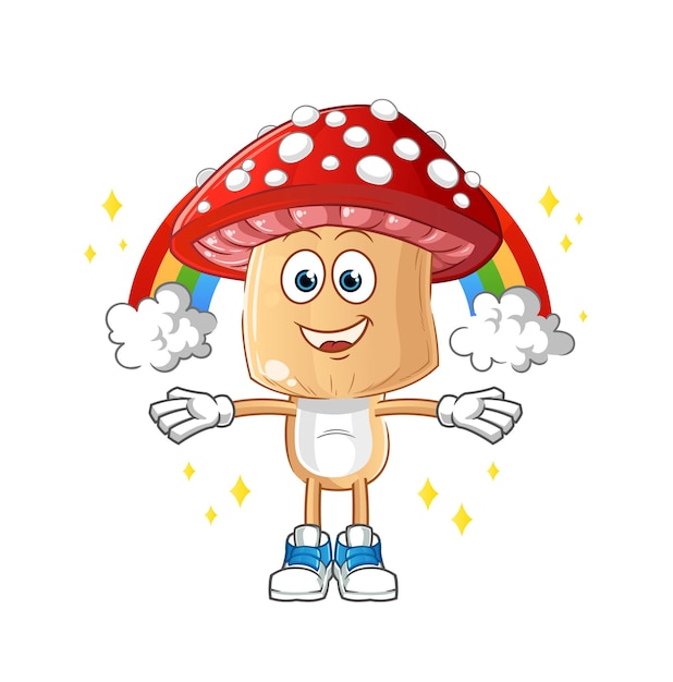 rode paddestoel hoofd cartoon met een regenboog. cartoon vector