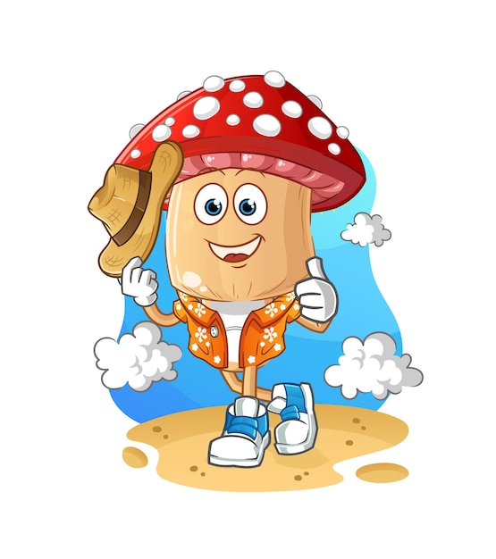 Rode paddestoel hoofd cartoon op vakantie gaan. cartoon mascotte vector