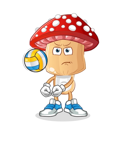 Rode paddestoel hoofd cartoon spelen volleybal mascotte cartoon vector