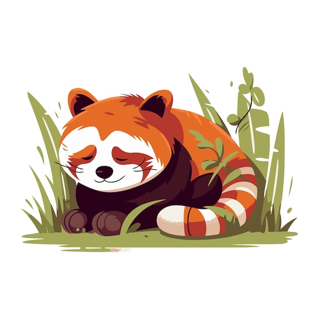 Vector rode panda ligt op het gras leuke cartoon vector illustratie