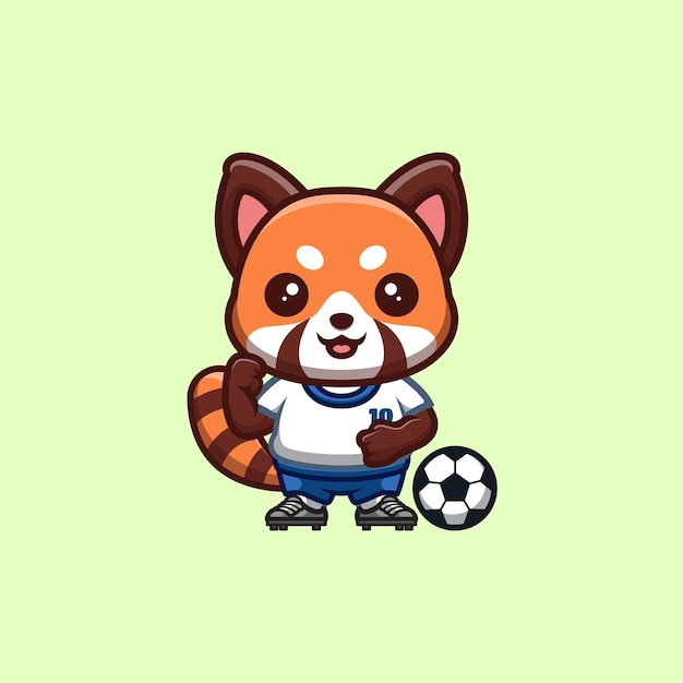 Rode Panda Voetbal Leuke Creatieve Kawaii Cartoon Mascotte Logo