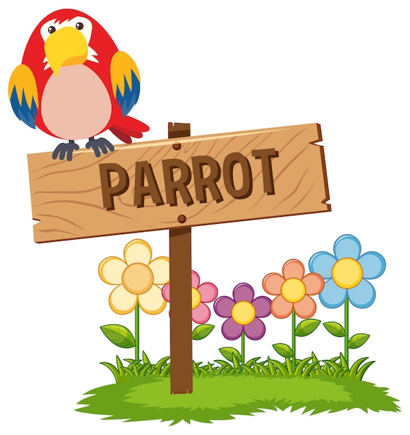 Rode papegaai op houten teken