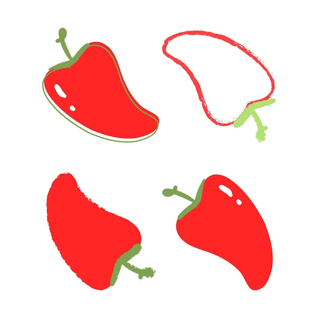 Rode paprika vector set Eenvoudige set van vier getextureerde paprika's Groenten voor ontwerp