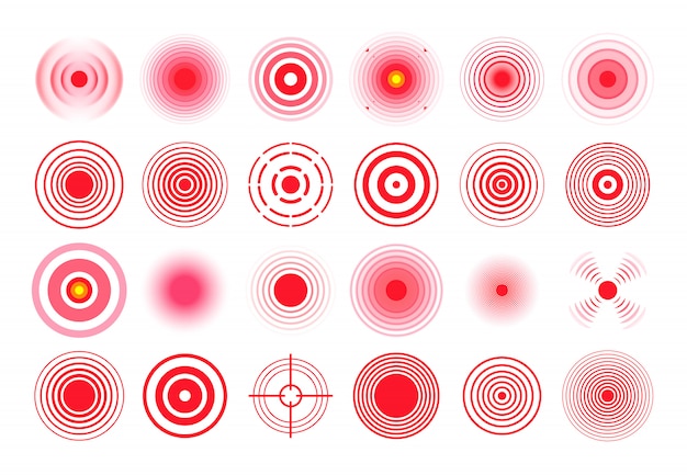 Rode pijncirkel. Pijnlijke doelmarkering, pijngebiedcirkels en keelpijntherapie verhelpen geïsoleerde set