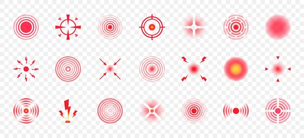 Rode pijncirkels teken van pijnlokalisatie en pijnaanwijzingen