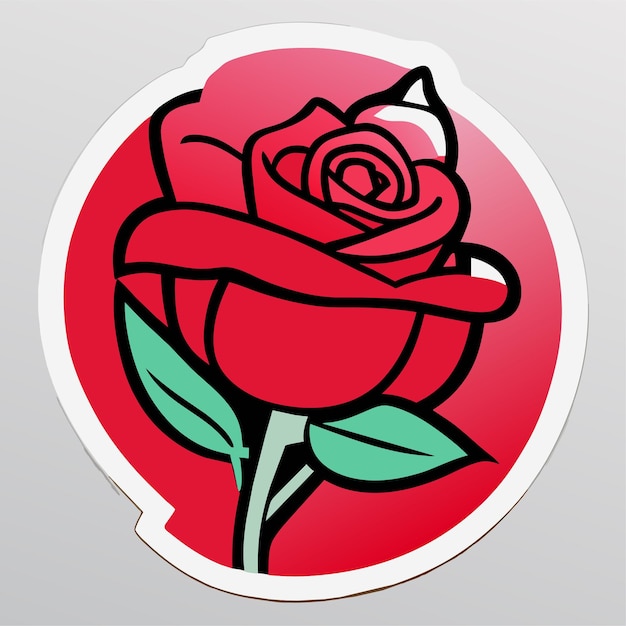 Vector rode roos bloem sticker afdruk of rode artistieke roos