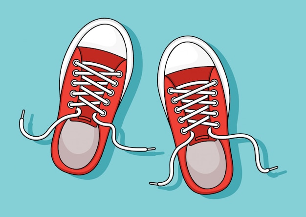 Rode sneakers op blauwe achtergrond. illustratie