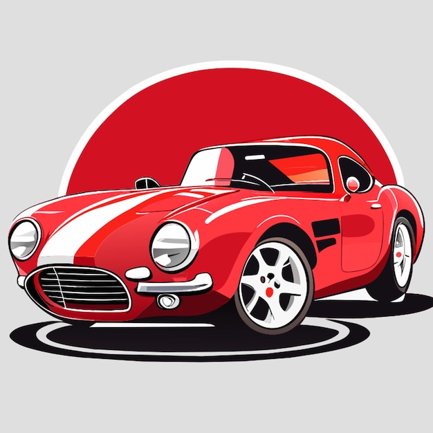 rode sportwagen cartoon cutevector witte achtergrond sticker vectorillustratie
