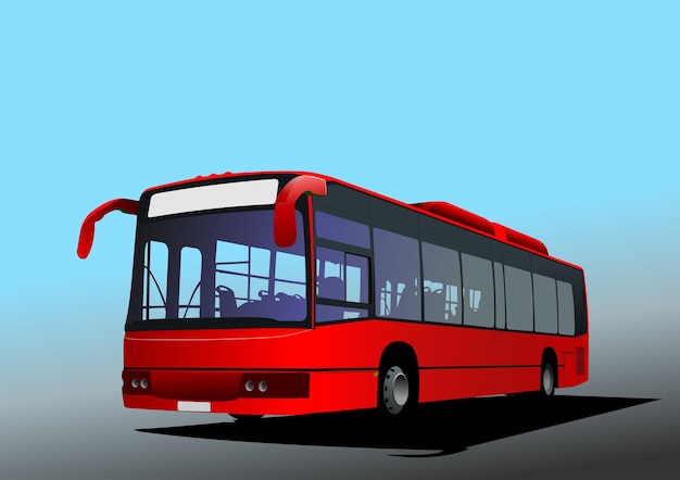 Rode stadsbus op de weg Vector 3d illustratie