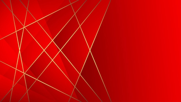 Rode veelhoekige achtergrond met gouden lijnen. Ontwerpsjabloon voor brochures, flyers, tijdschriften