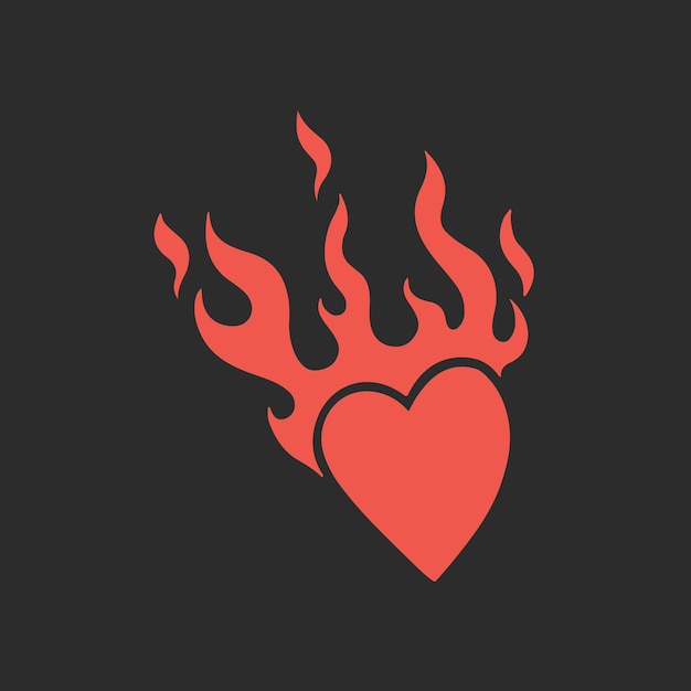 Vector rode vlammende liefde hart symbool logo op zwarte achtergrond tribal decal stencil tattoo vector design