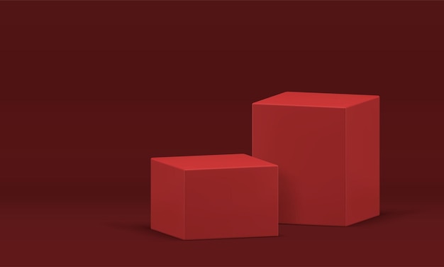 Rode voetstuk rechthoekige dozen abstracte 3D-stage voor product promo presentatie realistische vector