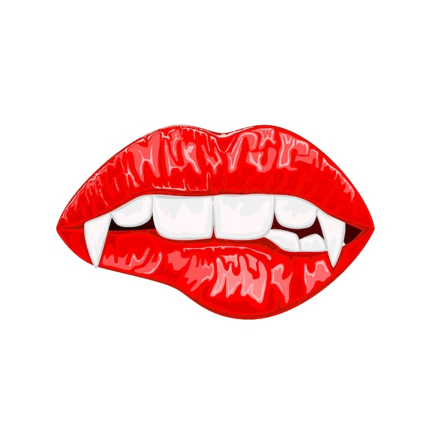 Rode vrouwelijke lippen met vampiertanden