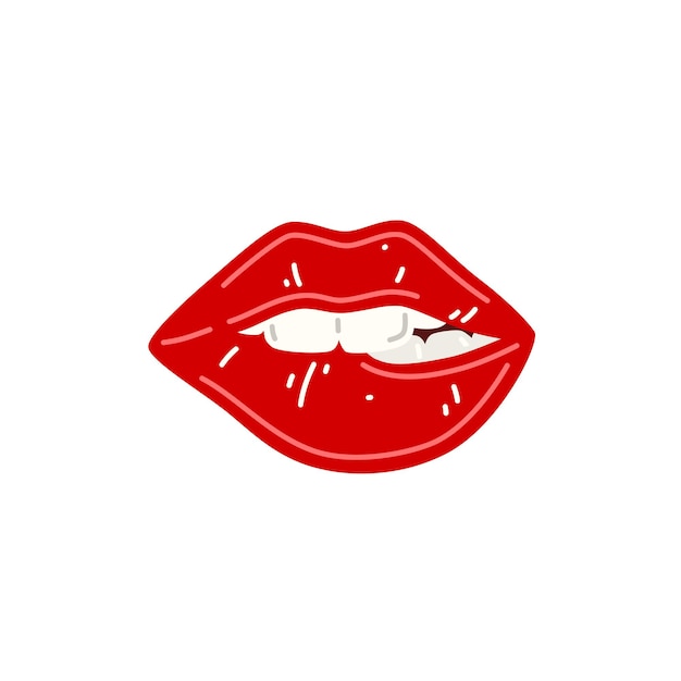 Rode vrouwelijke sexy lippen Lippen bijten met rode lippenstift