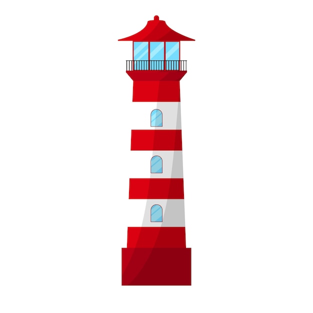 rode vuurtoren gebouw geïsoleerd op een witte achtergrond vectorillustratie