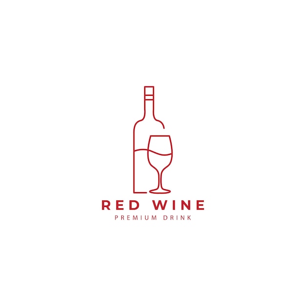 Rode wijn glas en fles logo lijn stijl vector pictogram symbool illustratie ontwerp