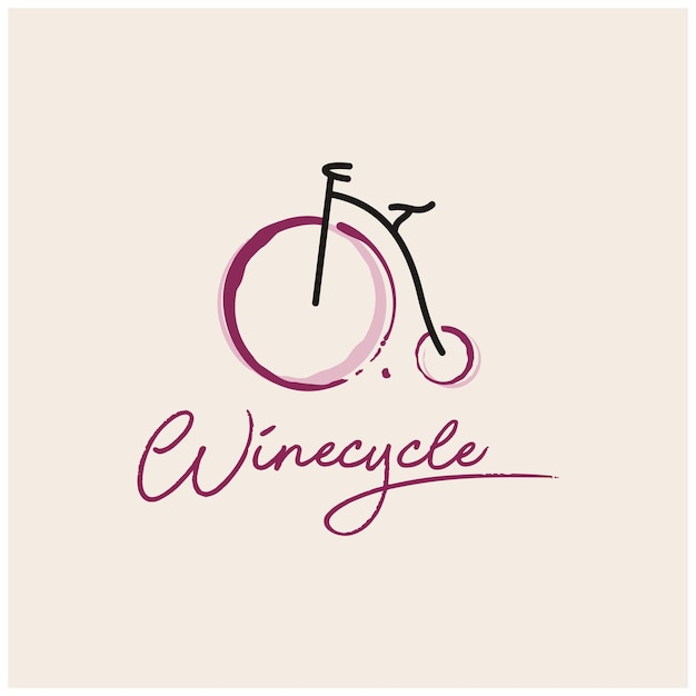 Rode wijnvlek met vintage oude fietslogo-ontwerp