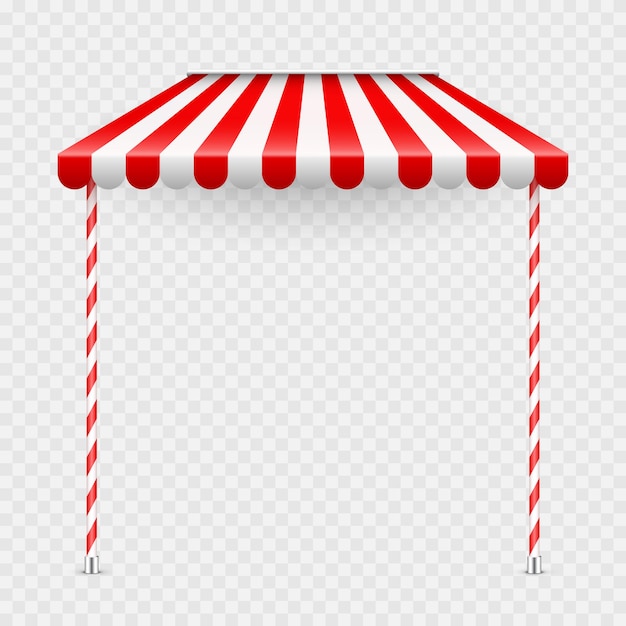 Rode winkel parasol met standhouders realistische gestreepte café luifel buiten markt tent dak luifel