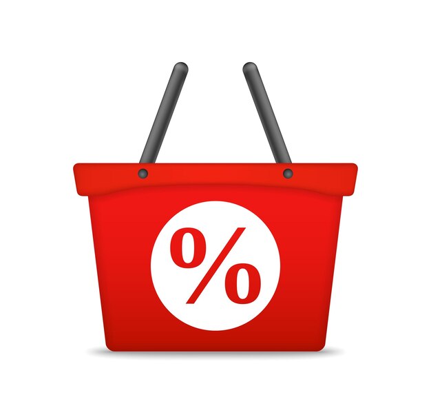Rode winkelmandje met procentteken vectorillustratie eps10