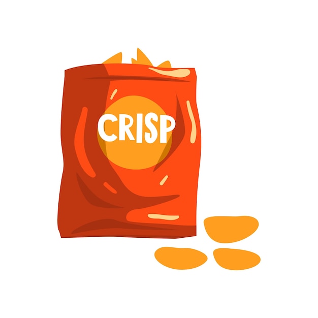 Rode zak met knapperige aardappelchips snacks vector Illustratie geïsoleerd op een witte achtergrond