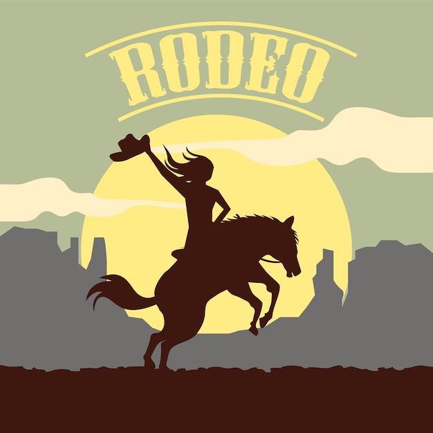 Vector rodeo background with silhouette