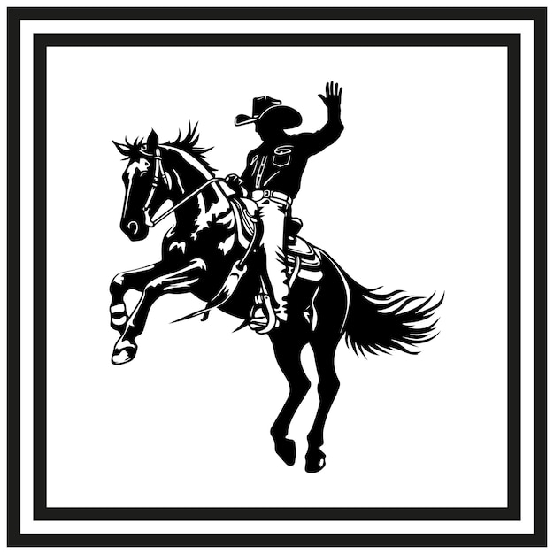 Rodeo cowboy on bucking horse silhouette clipart