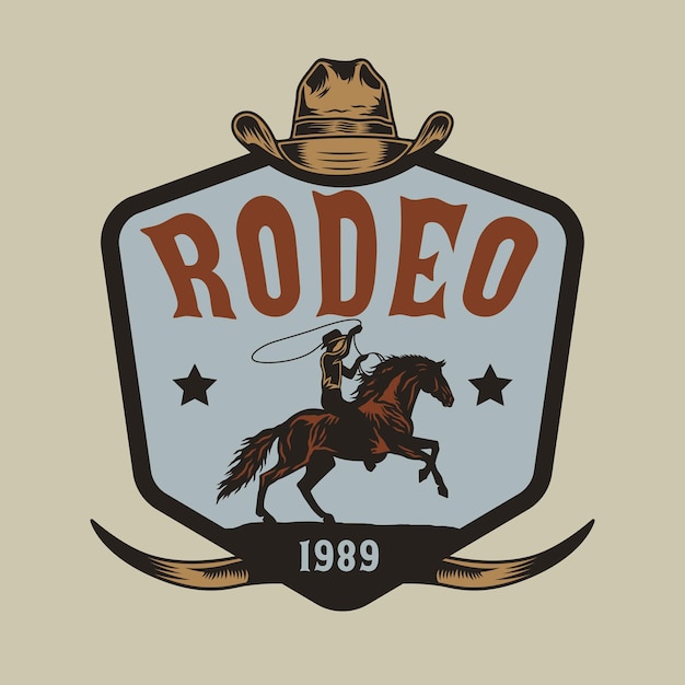 Vector rodeo cowboy riding horse on hand drawn