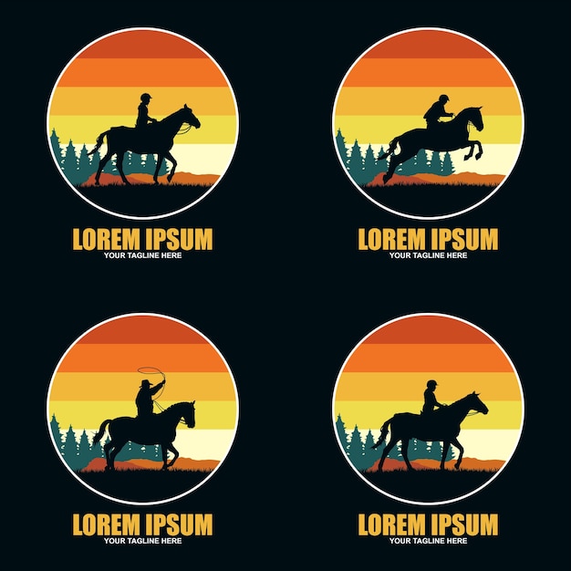 Rodeo retro-logo met silhouet van cowboypaardrijder