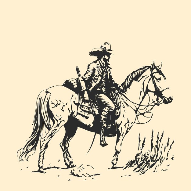 Rodeo western cowboy vintage hand drawn artwork
