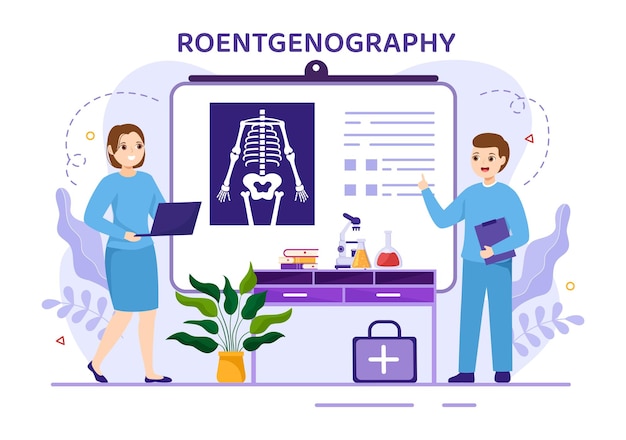 벡터 fluorography body checkup 절차 또는 건강 관리의 roentgen을 사용한 roentgenography 그림