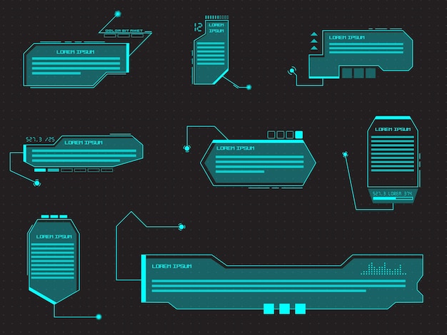 Roep bars en titels op in futuristische informatie-oproepbox-balken in hud-stijl en moderne interface-ele...