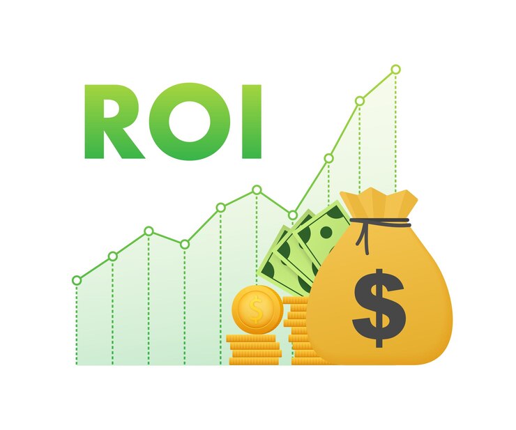 ROI concept design with elements Return on investment vector flat banner Digital marketing concept