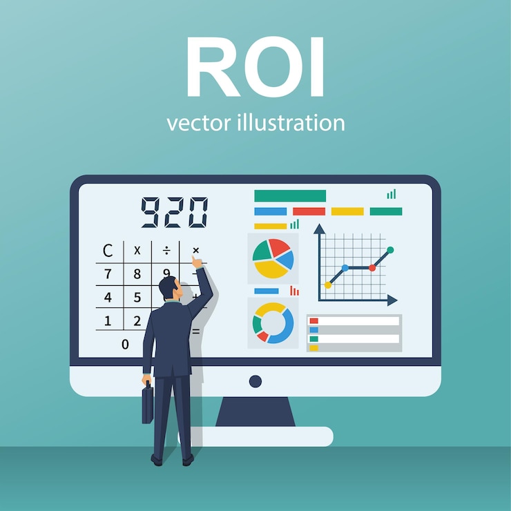 Vector roi concept return on investment roi business marketing profit income businessman managing financial