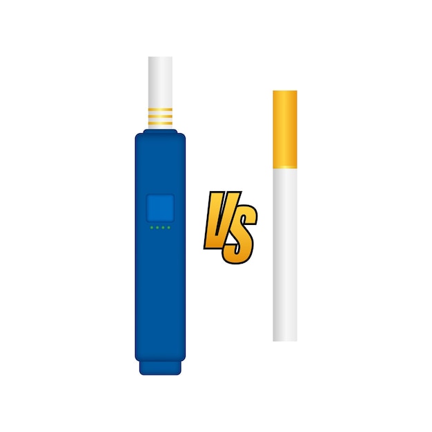Roken versus vapen. Elektronische sigaret of verdamperapparaat en tabakssigaar. Vector illustratie.