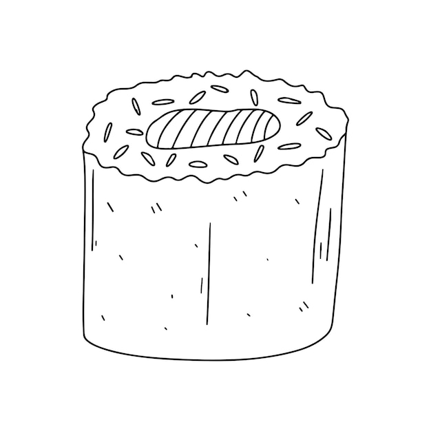 Rol met zalm in hand getrokken doodle stijl Vector illustratie geïsoleerd op een witte bg Aziatisch eten