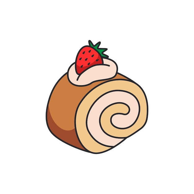 roll cake with strawberry icon in cartoon style