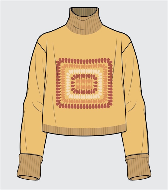 Vector roll neck turtle neck cropped sweater designed for women and teens girls in vector illustration