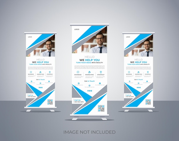 Vector roll or pull up banner template for a corporate business conference or webinar that is vectorbased